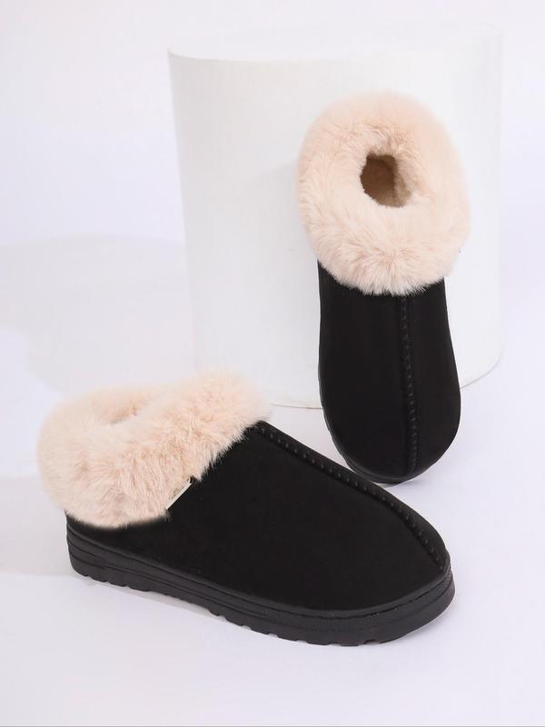 Women's Solid Color Plush Lining Slip on Snow Boots, Casual Comfortable Home Slippers, Warm Shoes for Indoor & Outdoor Wear