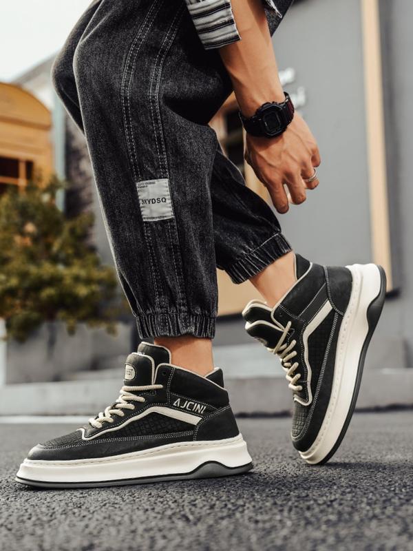 Men's Fashionable Lace Up Front High Top Sneakers, Casual Comfortable Sports Shoes for Daily Wear, Male All-match Round Toe Shoes for Daily Wear