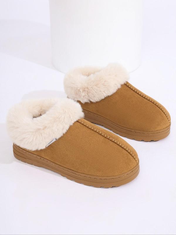 Women's Solid Color Plush Lining Slip on Snow Boots, Casual Comfortable Home Slippers, Warm Shoes for Indoor & Outdoor Wear