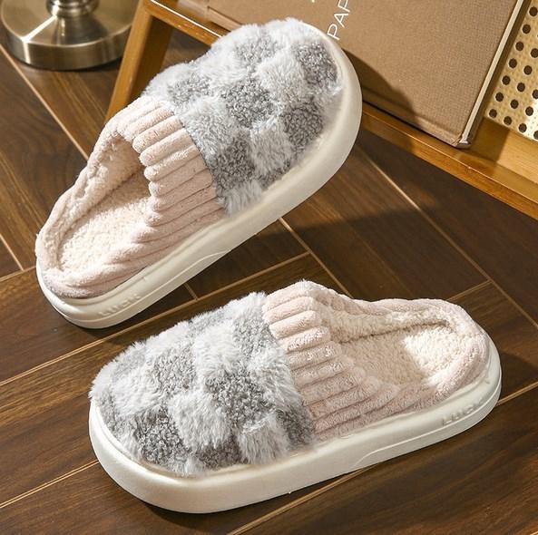 Cotton Slippers for Women, Plaid Cuff Warm Fuzzy Fleece Plush Slipper, Cozy Memory Foam Cute Soft Women's Home Slippers, Indoor Comfort House Slippers