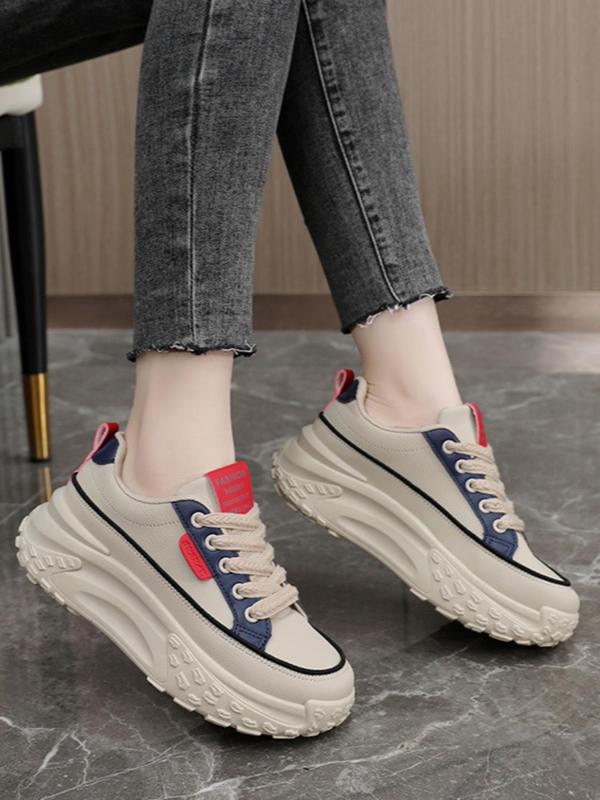 Women's Fashion Colorblock Lace Up Low Top Sneakers, Casual Comfortable Platform Sports Shoes for Daily Wear, Perfect for Students and Outdoor Sports