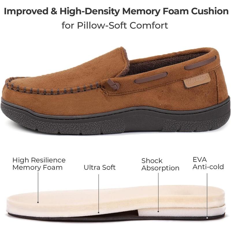 Men's Moccasin Slippers Memory Foam House Shoes, Indoor and Outdoor Warm Loafer Slippers