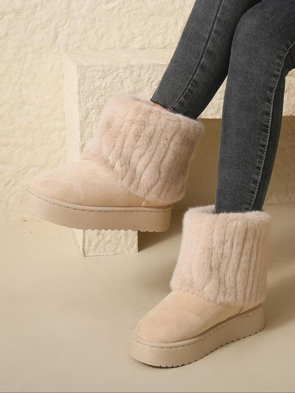 Women's Solid Color Fluffy Lined Snow Boots, Casual Comfortable Warm Boots for Fall & Winter, Female All-match Round Toe Shoes for Daily Wear