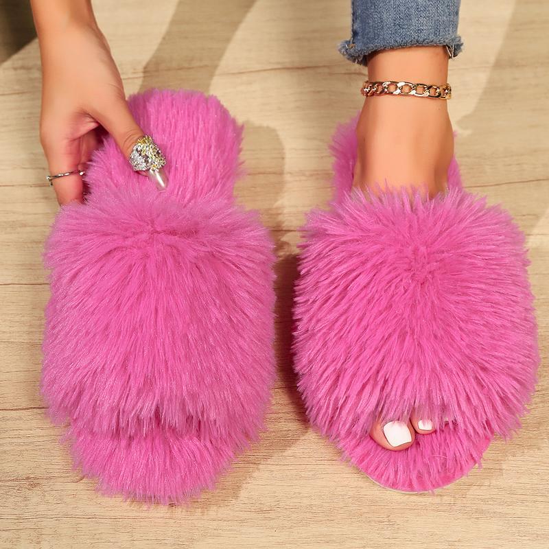 Women's Soft White Fluffy Open Toe Flat Slippers House Shoes Slippers Fuzzy Soft House Slippers Plush Furry Warm Cozy Open Toe Fluffy Home Shoes Comfy Indoor Outdoor Slip On Breathable