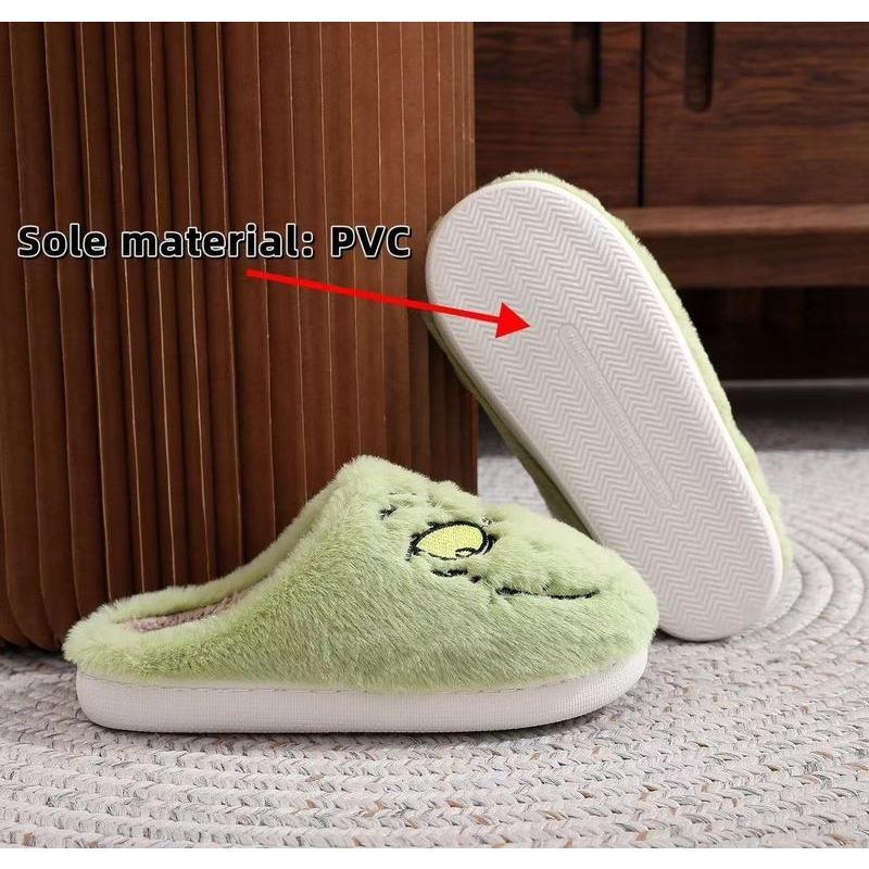 Thanksgiving shoes Daily delivery Unisex Cute Green Monster Design Soft Plush Casual Comfortable Home Slipers Shoes For Fall Winter, Christmas Indoor or Outdoor winter slipper indoor comfort Design Plush Slippers Design Fluffy Slippers   Footwear