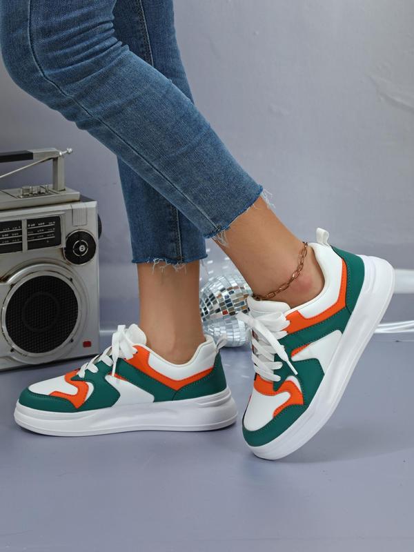 Summer Fashion Color Block Patchwork Design Lace Up Front Low Top Sneakers, Casual Comfortable Sports Running Shoes, New Trend Designer Skate Shoes