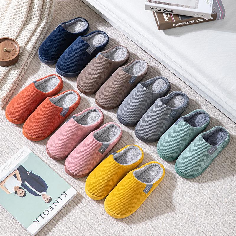 Unisex-Adult Winter Slippers Thickened Cotton Indoor Shoes Striped Fabric Slippers with Slip-On Sole for Winter Women Footwear Girl Walking Shoes