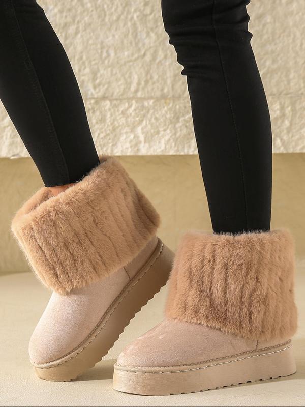 Women's Solid Color Fluffy Lined Snow Boots, Casual Comfortable Warm Boots for Fall & Winter, Female All-match Round Toe Shoes for Daily Wear