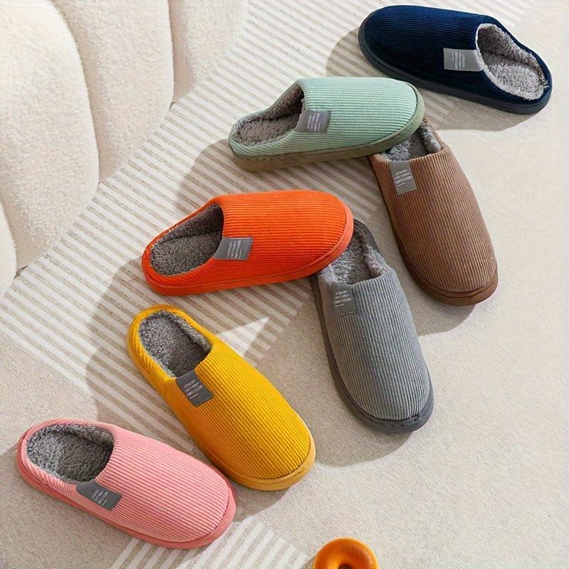 Unisex-Adult Winter Slippers Thickened Cotton Indoor Shoes Striped Fabric Slippers with Slip-On Sole for Winter Women Footwear Girl Walking Shoes