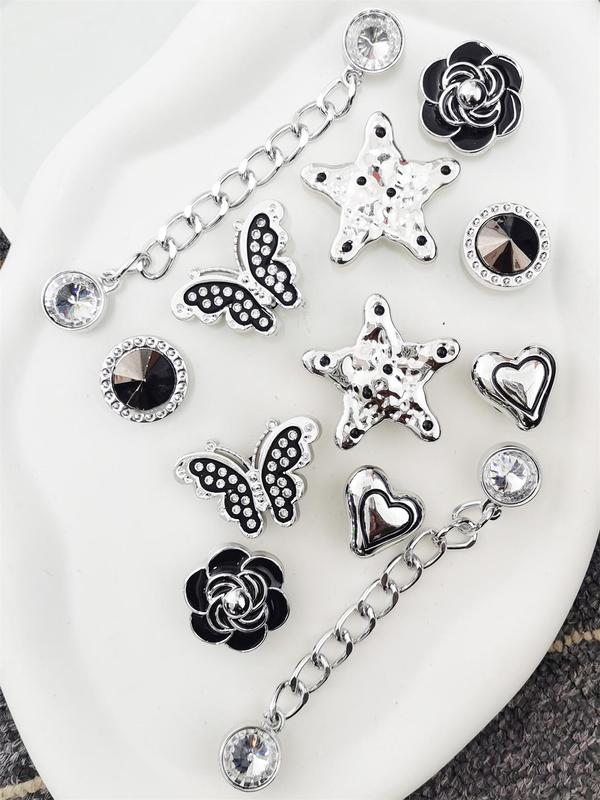 Fashion Shoe Charms Set, Cute Butterfly & Flower & Heart & Star & Rhinestone Decor Chain Design Shoe Decoration Charms, DIY iy Shoes Decorations for Women & Girls