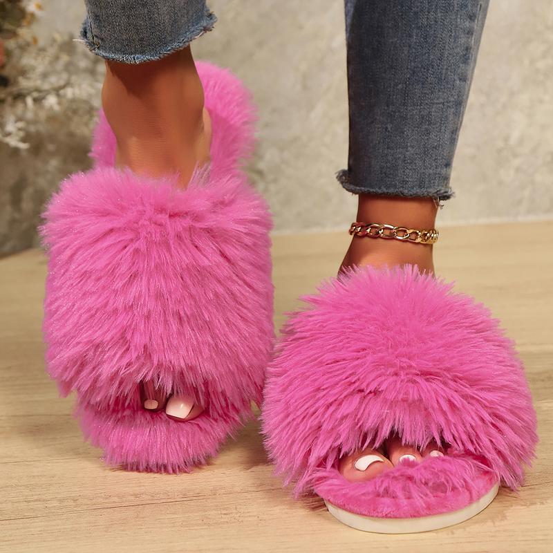 Women's Soft White Fluffy Open Toe Flat Slippers House Shoes Slippers Fuzzy Soft House Slippers Plush Furry Warm Cozy Open Toe Fluffy Home Shoes Comfy Indoor Outdoor Slip On Breathable