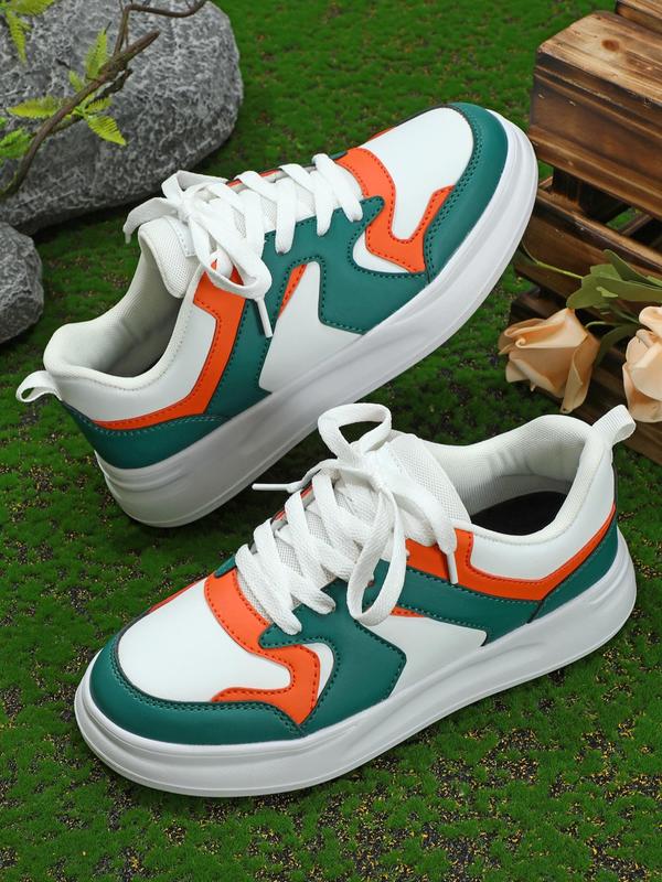 Summer Fashion Color Block Patchwork Design Lace Up Front Low Top Sneakers, Casual Comfortable Sports Running Shoes, New Trend Designer Skate Shoes