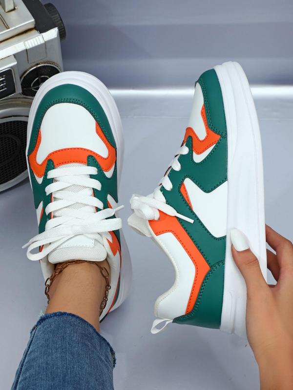 Summer Fashion Color Block Patchwork Design Lace Up Front Low Top Sneakers, Casual Comfortable Sports Running Shoes, New Trend Designer Skate Shoes