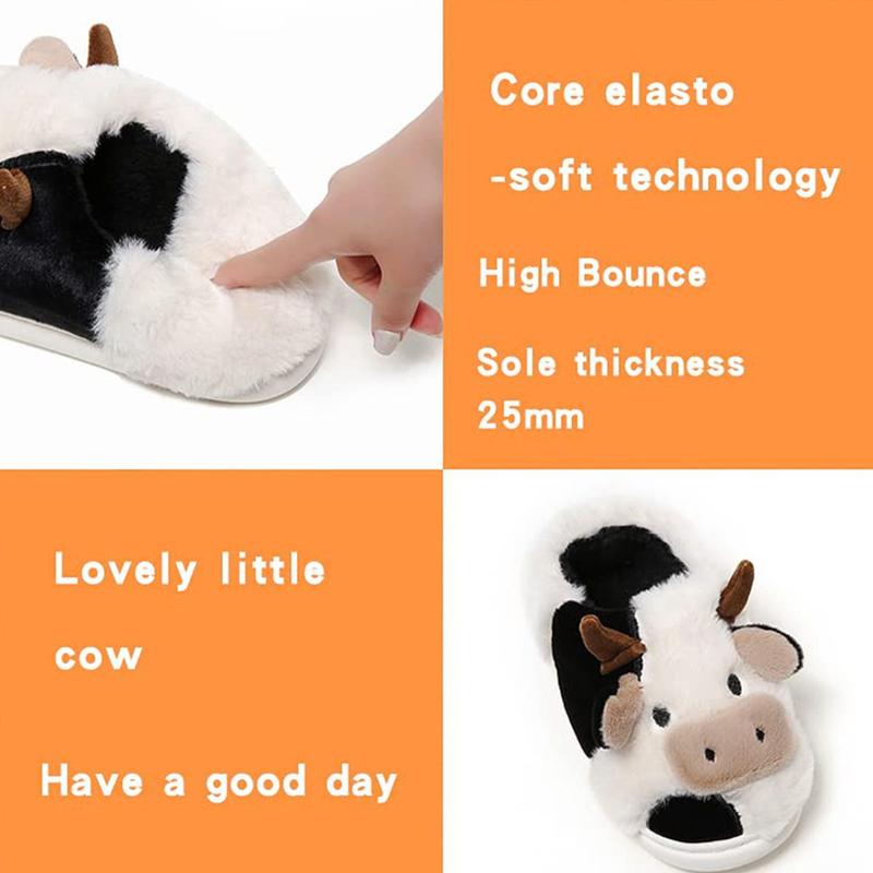 Winter Indoor Outdoor Slippers for Women Cartoon Cow Slippers Funny Novelty Soft Warm Slider