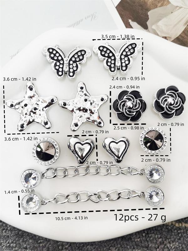 Fashion Shoe Charms Set, Cute Butterfly & Flower & Heart & Star & Rhinestone Decor Chain Design Shoe Decoration Charms, DIY iy Shoes Decorations for Women & Girls