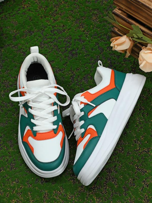 Summer Fashion Color Block Patchwork Design Lace Up Front Low Top Sneakers, Casual Comfortable Sports Running Shoes, New Trend Designer Skate Shoes