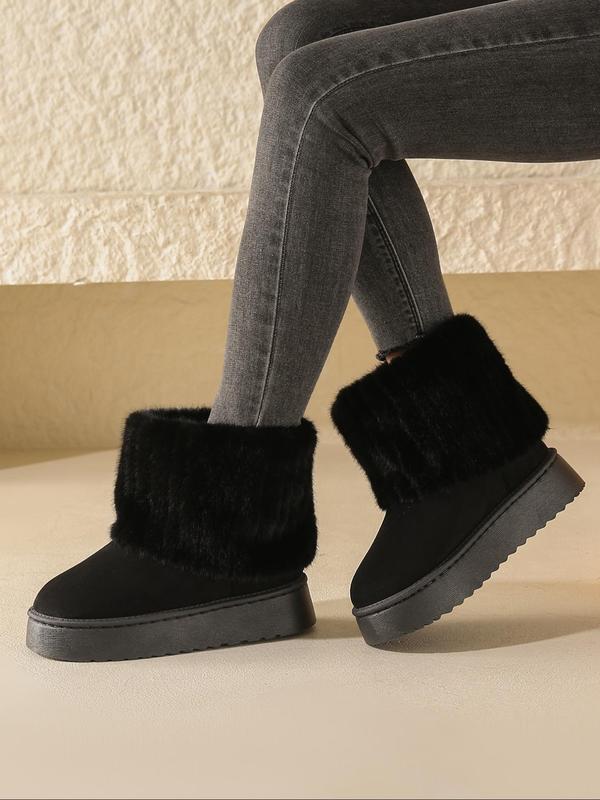 Women's Solid Color Fluffy Lined Snow Boots, Casual Comfortable Warm Boots for Fall & Winter, Female All-match Round Toe Shoes for Daily Wear