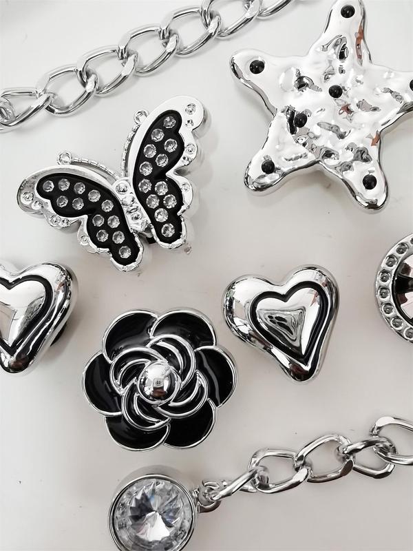 Fashion Shoe Charms Set, Cute Butterfly & Flower & Heart & Star & Rhinestone Decor Chain Design Shoe Decoration Charms, DIY iy Shoes Decorations for Women & Girls