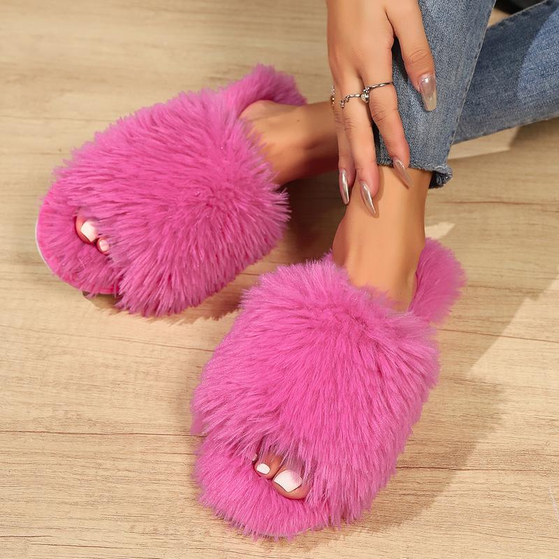 Women's Soft White Fluffy Open Toe Flat Slippers House Shoes Slippers Fuzzy Soft House Slippers Plush Furry Warm Cozy Open Toe Fluffy Home Shoes Comfy Indoor Outdoor Slip On Breathable