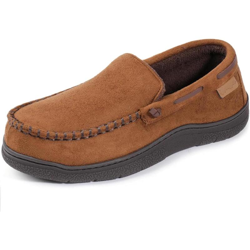 Men's Moccasin Slippers Memory Foam House Shoes, Indoor and Outdoor Warm Loafer Slippers