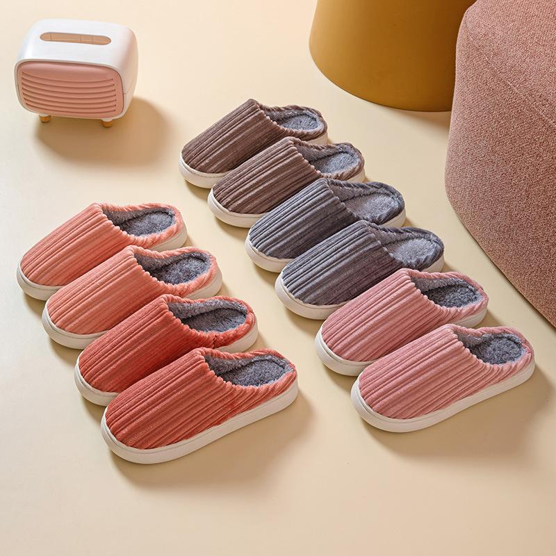 Unisex-Adult Winter Slippers Thickened Cotton Indoor Shoes Striped Fabric Slippers with Slip-On Sole for Winter Women Footwear Girl Walking Shoes