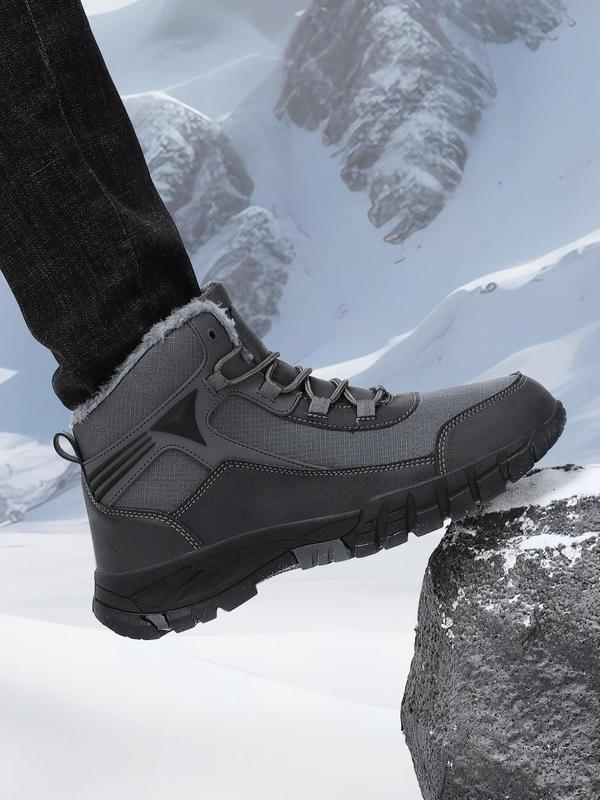 Men's Solid Color Lace Up Snow Boots, 2024 New Style Warm & Comfortable Outdoor Non-slip Winter Boots, Anti-cold Snow Boots for Fall & Winter