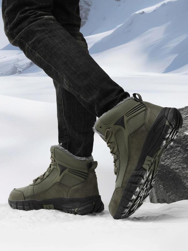 Men's Solid Color Lace Up Snow Boots, 2024 New Style Warm & Comfortable Outdoor Non-slip Winter Boots, Anti-cold Snow Boots for Fall & Winter