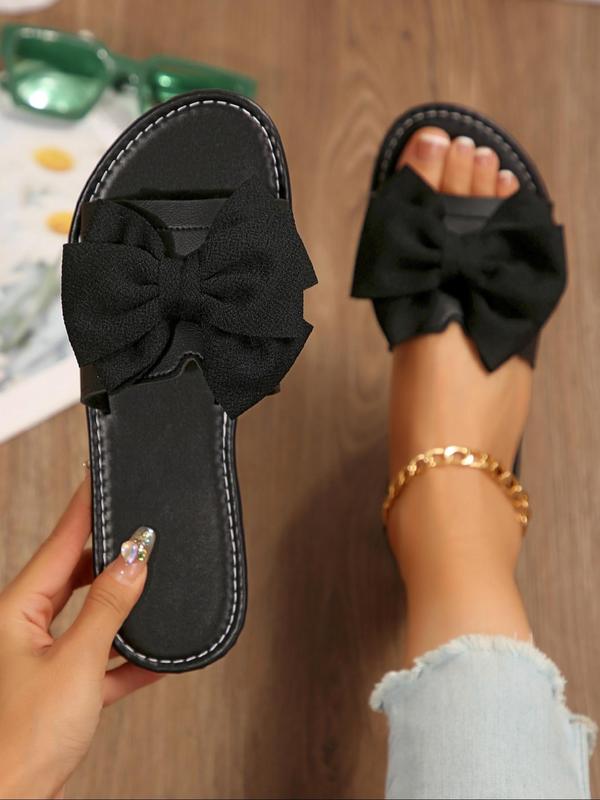 Women's Elegant Bowknot Design Slide Sandals, Fashionable Open Toe Flat Sandals for Beach, Casual Versatile Shoes for Daily Wear