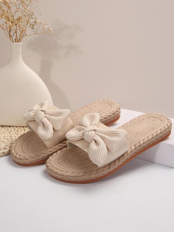 Women's Bow Decor Flat Sandals, Casual Boho Style Open Toe Flat Sandals for Summer, Lightweight Breathable Non-slip Slippers for Beach Vacation