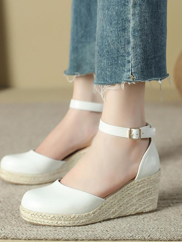 Women's Wedge Ankle Strap Sandals for Spring, Summer Boho Style Solid Color Wedge Platform Sandals for Beach Vacation, Back To School Wedge Heel Woven Walking Shoes for Footwear