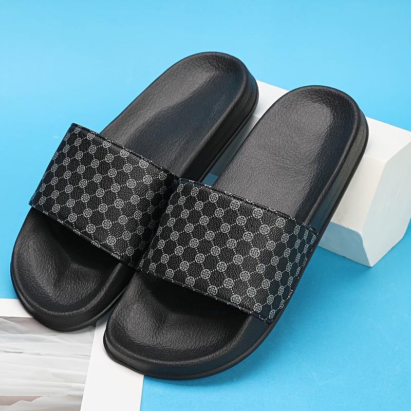 Men's Comfortable Open Toe Slippers - Non Slip Durable Flower Plaid Pattern Slide Sandals for Outdoor Walking and Indoor Casual Activities