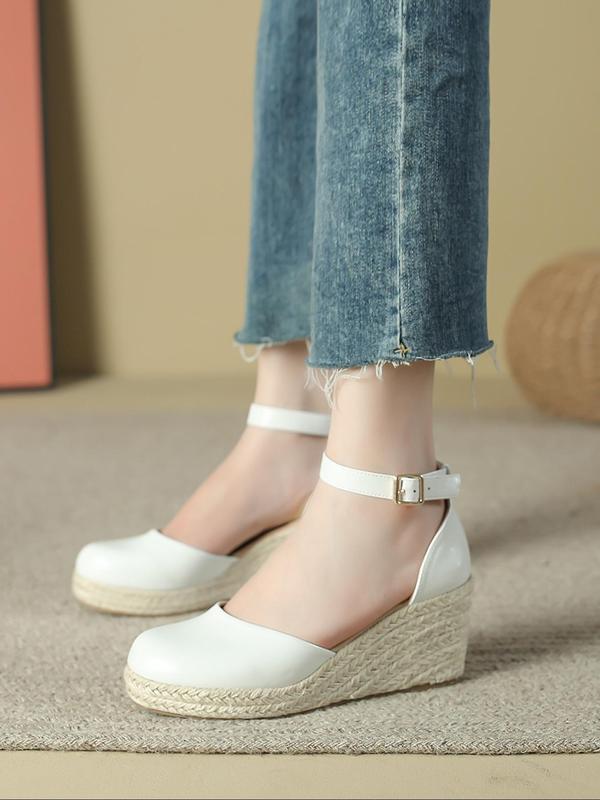 Women's Wedge Ankle Strap Sandals for Spring, Summer Boho Style Solid Color Wedge Platform Sandals for Beach Vacation, Back To School Wedge Heel Woven Walking Shoes for Footwear