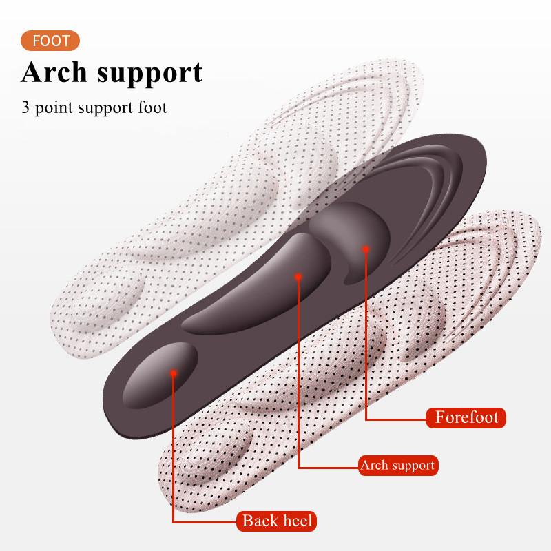 4D Memory Foam Sport Insoles Plantar Fasciitis Arch Support Shoe Inserts Sneakers Cushioning Anti-slip Template Insole Men Women Breathable Sweat-Absorbent