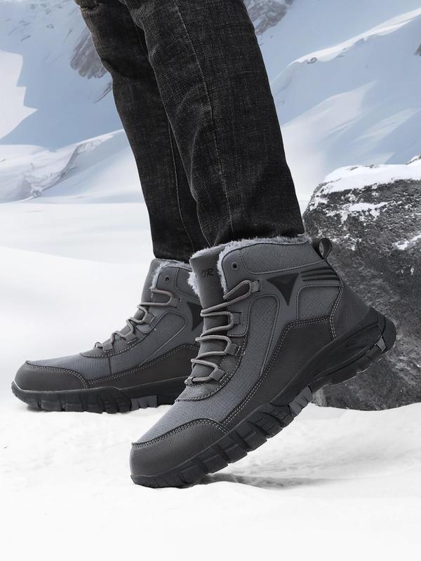 Men's Solid Color Lace Up Snow Boots, 2024 New Style Warm & Comfortable Outdoor Non-slip Winter Boots, Anti-cold Snow Boots for Fall & Winter