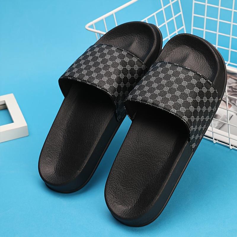 Men's Comfortable Open Toe Slippers - Non Slip Durable Flower Plaid Pattern Slide Sandals for Outdoor Walking and Indoor Casual Activities