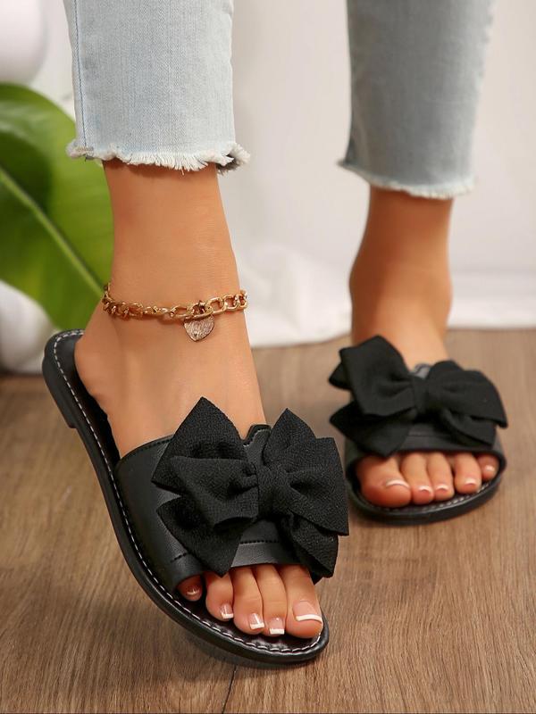 Women's Elegant Bowknot Design Slide Sandals, Fashionable Open Toe Flat Sandals for Beach, Casual Versatile Shoes for Daily Wear