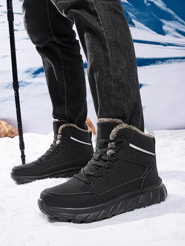 Men's Casual Contrast Faux Fur Lined Snow Boots, Warm Ankle Boots for Outdoor Activities, Male All-match Round Toe Boots for Daily Wear