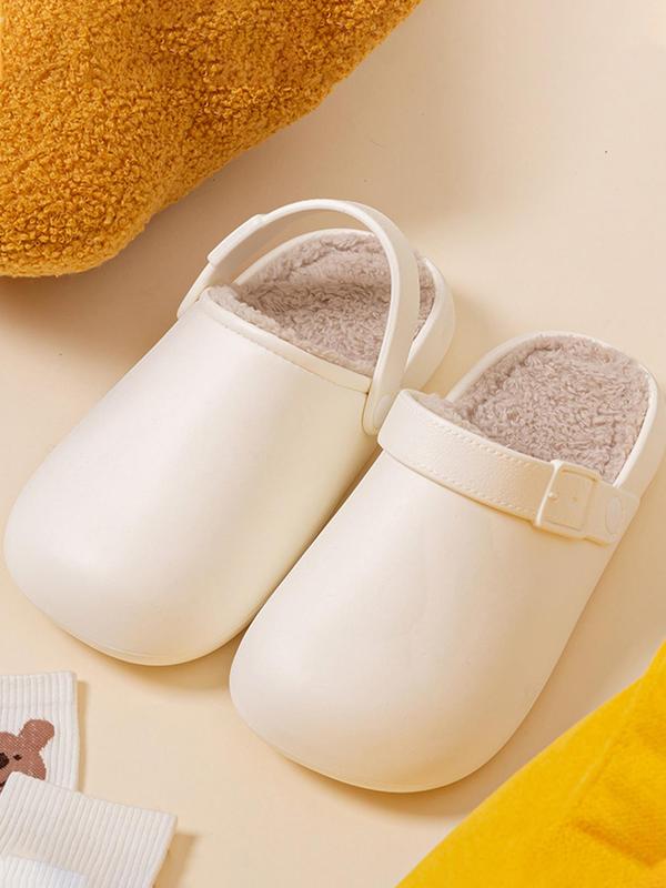 Women's Solid Color Waterproof Plush Lining Slippers, Casual Soft Comfortable Home Slippers for Indoor & Outdoor Wear, Fluffy Winter House Shoes for Daily Wear