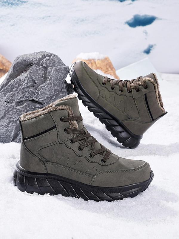 Men's Casual Contrast Faux Fur Lined Snow Boots, Warm Ankle Boots for Outdoor Activities, Male All-match Round Toe Boots for Daily Wear