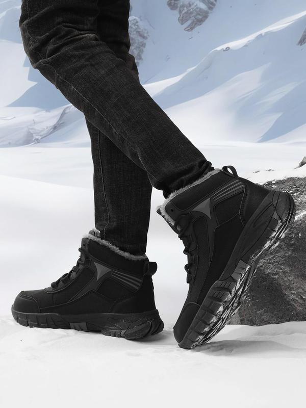 Men's Solid Color Lace Up Snow Boots, 2024 New Style Warm & Comfortable Outdoor Non-slip Winter Boots, Anti-cold Snow Boots for Fall & Winter