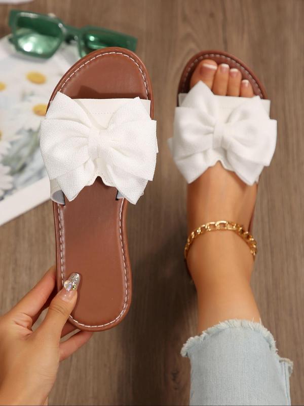 Women's Elegant Bowknot Design Slide Sandals, Fashionable Open Toe Flat Sandals for Beach, Casual Versatile Shoes for Daily Wear