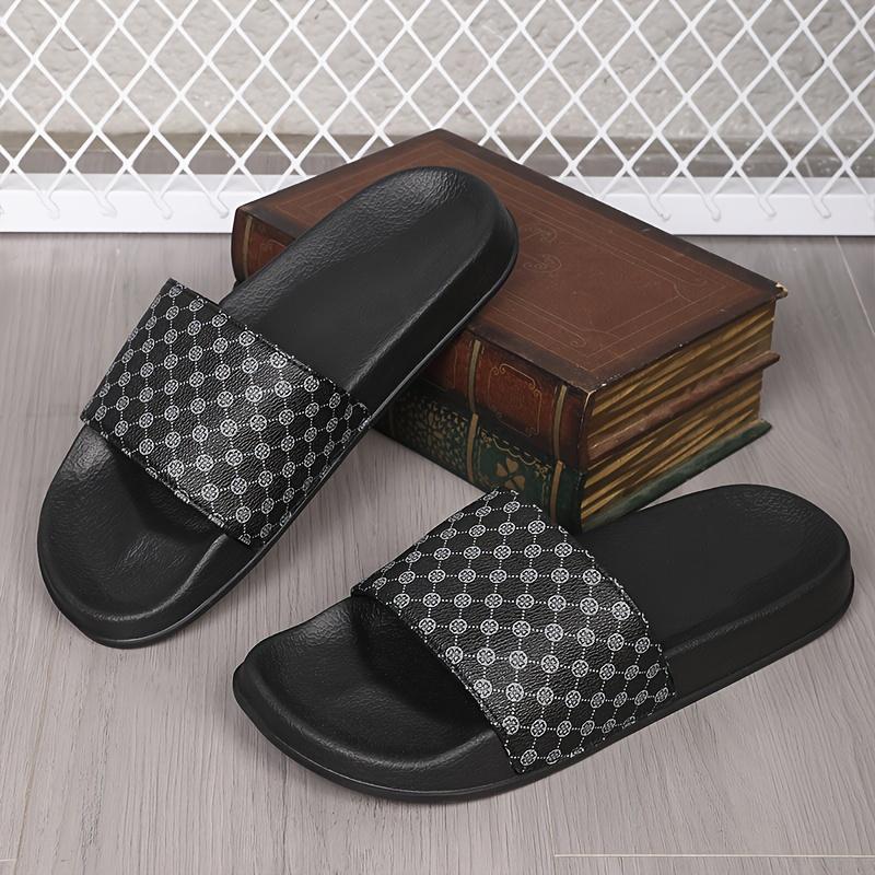 Men's Comfortable Open Toe Slippers - Non Slip Durable Flower Plaid Pattern Slide Sandals for Outdoor Walking and Indoor Casual Activities