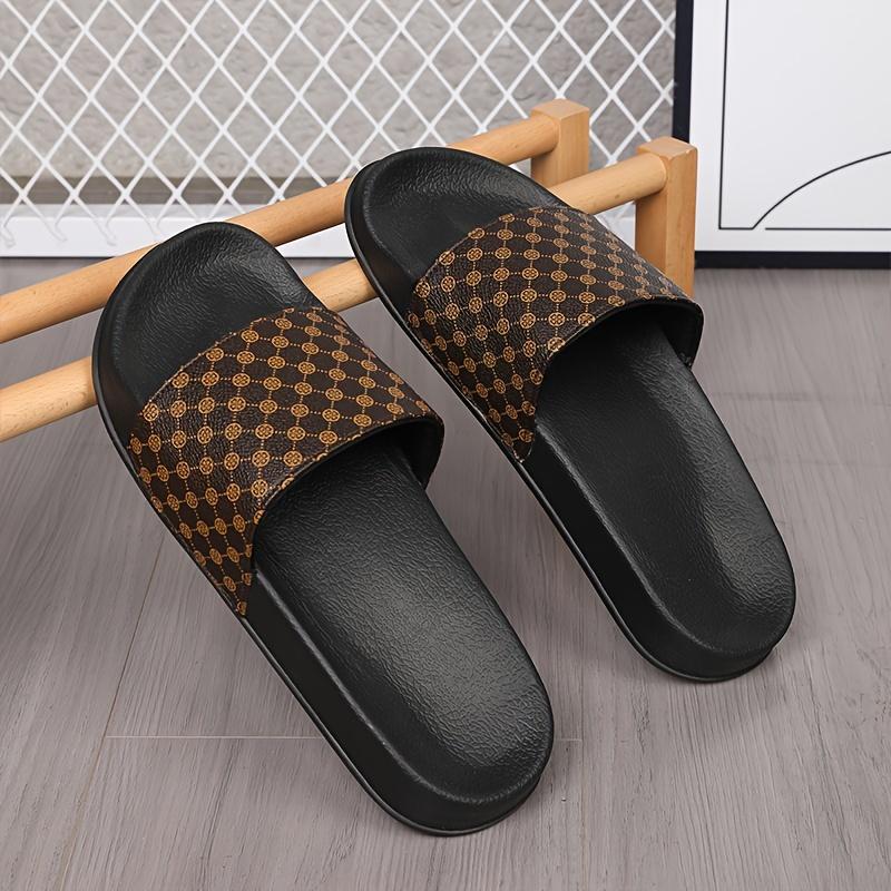 Men's Comfortable Open Toe Slippers - Non Slip Durable Flower Plaid Pattern Slide Sandals for Outdoor Walking and Indoor Casual Activities