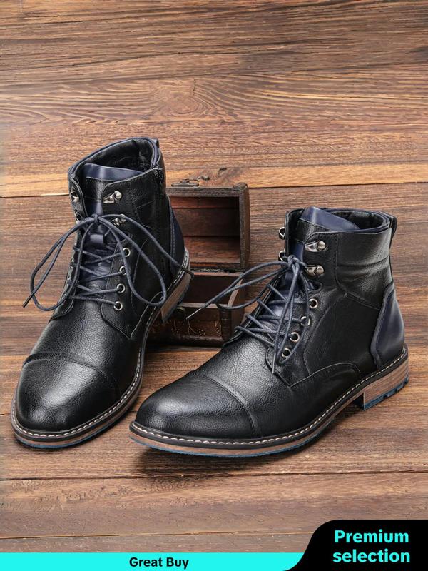 Men's Fashionable Lace Up Zipper Design Boots, Casual Comfortable Mid-calf Boots for Fall & Winter, Male All-match Trend Shoes for Daily Wear,  Winter Shoes