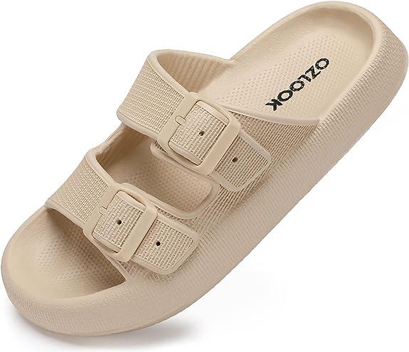 Pillow Slippers , Cloud Slides Double Buckle Adjustable ， EVA Ultra Cushion Sandals Footwear Girl Women Shoe Comfort