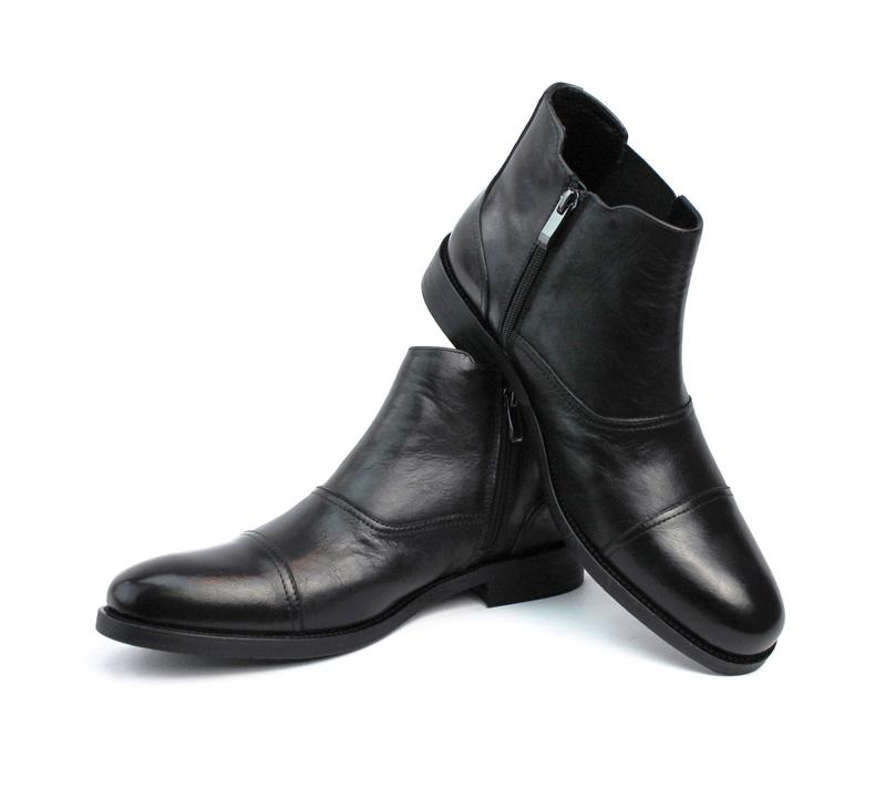 Genuine Leather Exclusive Men's Black Cap Toe Chukka Boots With Zipper Leather Lining Henry AZARMAN