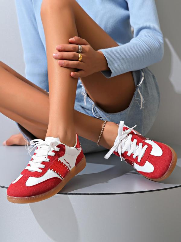 Women's Fashionable Colorblock Lace Up Low Top Sneakers, Casual Comfortable Sports Shoes for Daily Wear, Female All-match Round Toe Shoes for Daily Wear