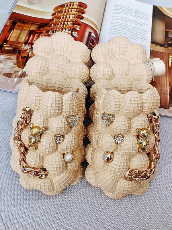 Women's Cute Rhinestone & Faux Pearl Decor Heart & Flower & Bear Design Clogs Charms, 10pcs set Trendy Novelty Chain Design Clogs Ornaments, Chic All-match Accessories for DIY Clogs Decor