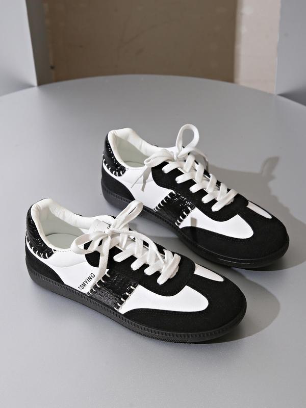 Women's Fashionable Colorblock Lace Up Low Top Sneakers, Casual Comfortable Sports Shoes for Daily Wear, Female All-match Round Toe Shoes for Daily Wear