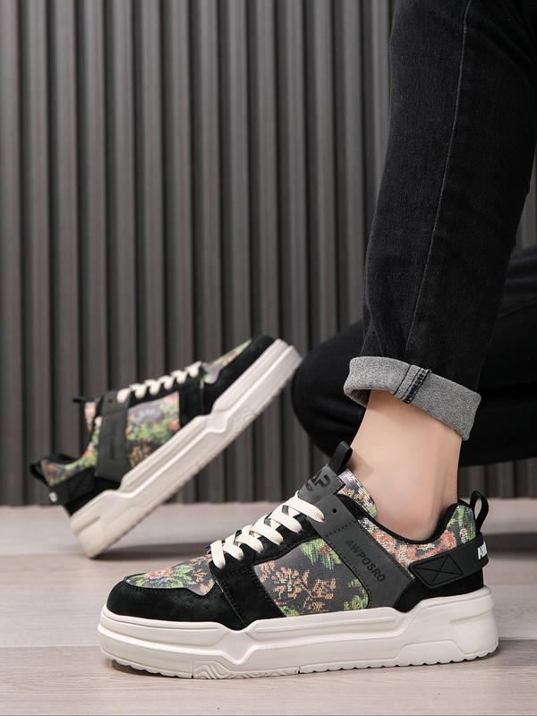 Men's Fashionable Colorblock Floral Pattern Lace Up Low Top Sneakers, Casual Comfortable Sports Shoes for Daily Wear, Trendy All-match Chunky Sneakers for Students